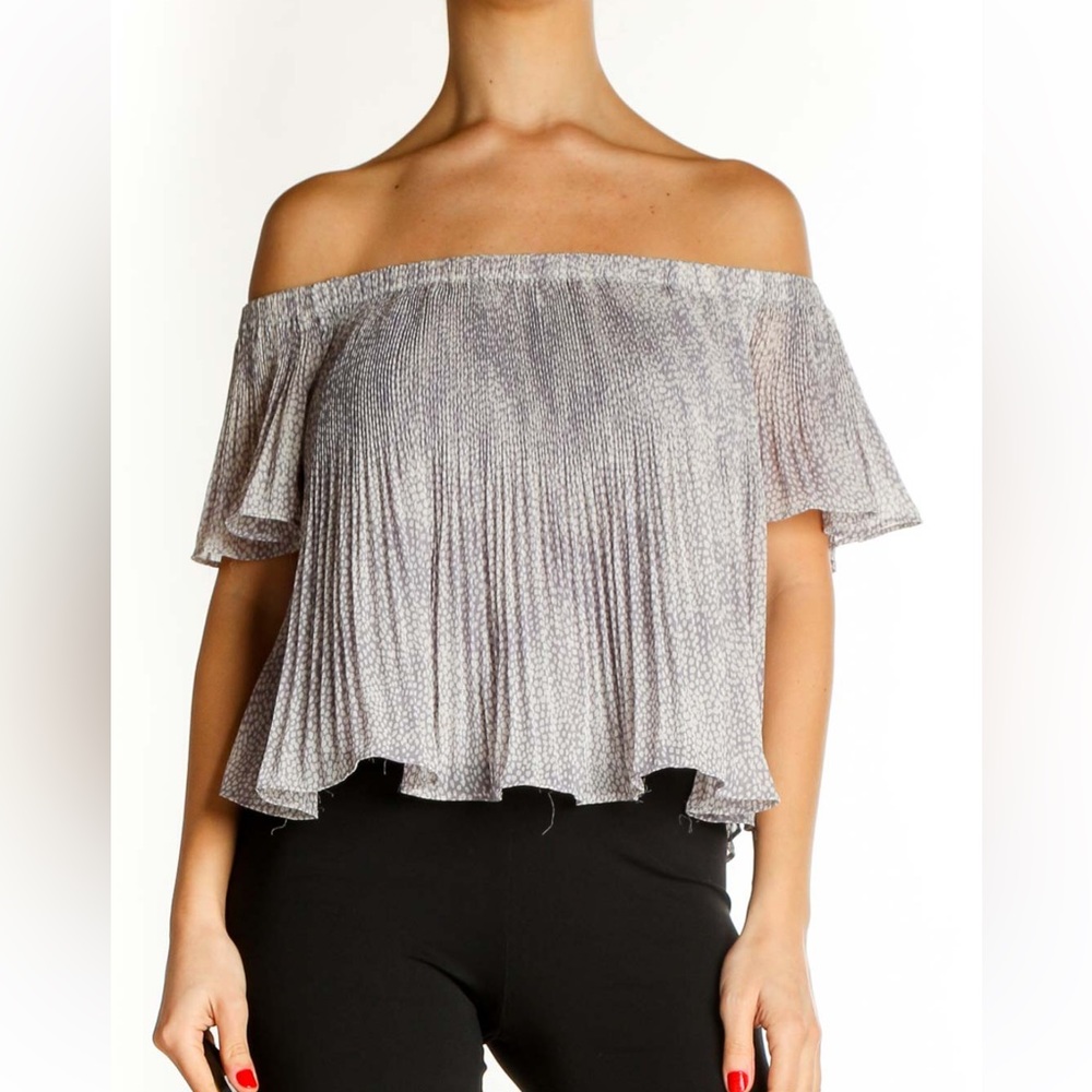 Sexy Off Shoulder Storee Gray Pleated Blouse Nordstrom Boho Loose Flowy Top Crop
